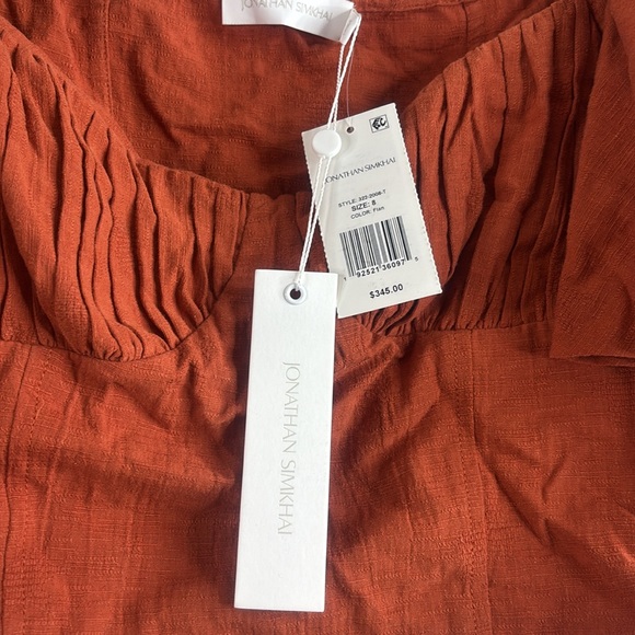 NWT Jonathan Simkhai Womens Orange Jacquard Linen Puff Sleeve Crop Top Size 8 - Picture 4 of 12